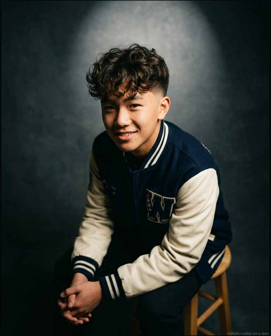 Medium Mid Fade with Loose Curl Top