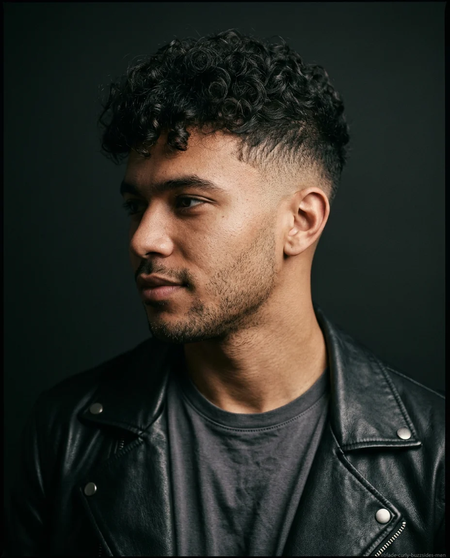Medium Mid Fade with Buzzed Sides and Loose Curls on Top
