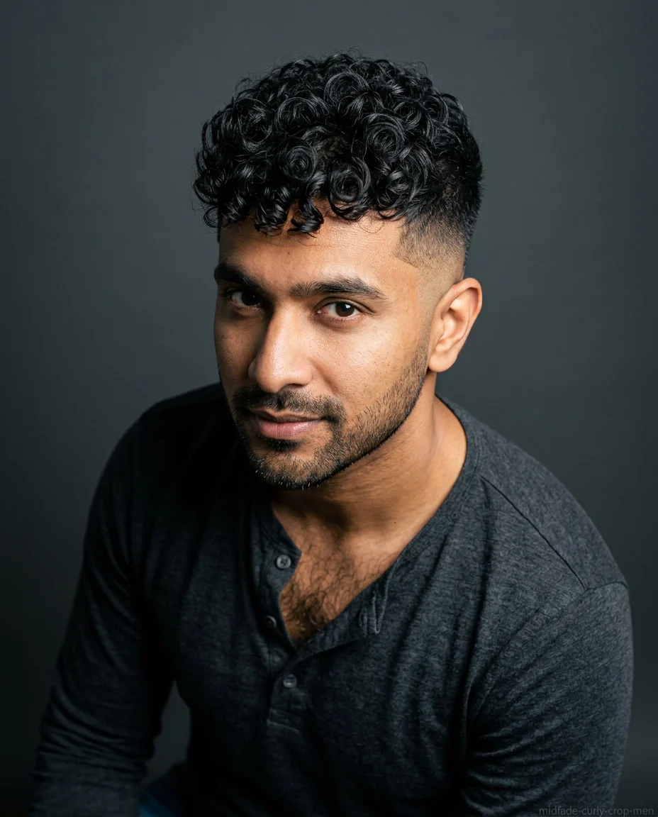 Medium Mid Fade with a Textured Curly Crop
