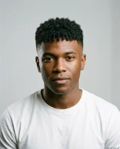 Medium Mid Fade with a Curly Fringe