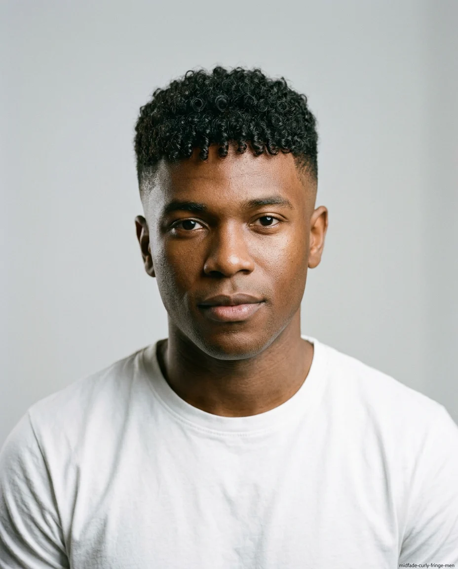 Medium Mid Fade with a Curly Fringe