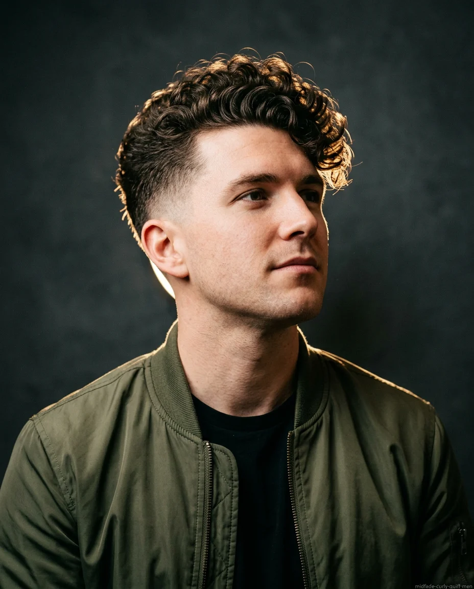 Medium Mid Fade with a Curly Quiff