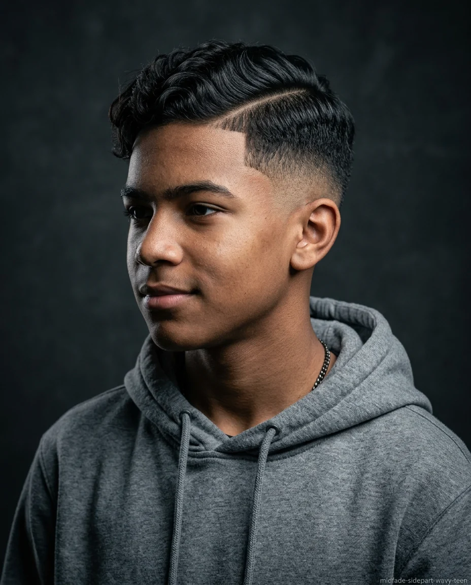 Medium Mid Fade with Natural Side Part