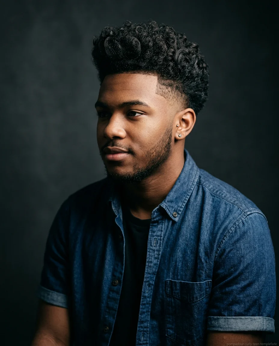 Medium Pompadour with Temple Fade