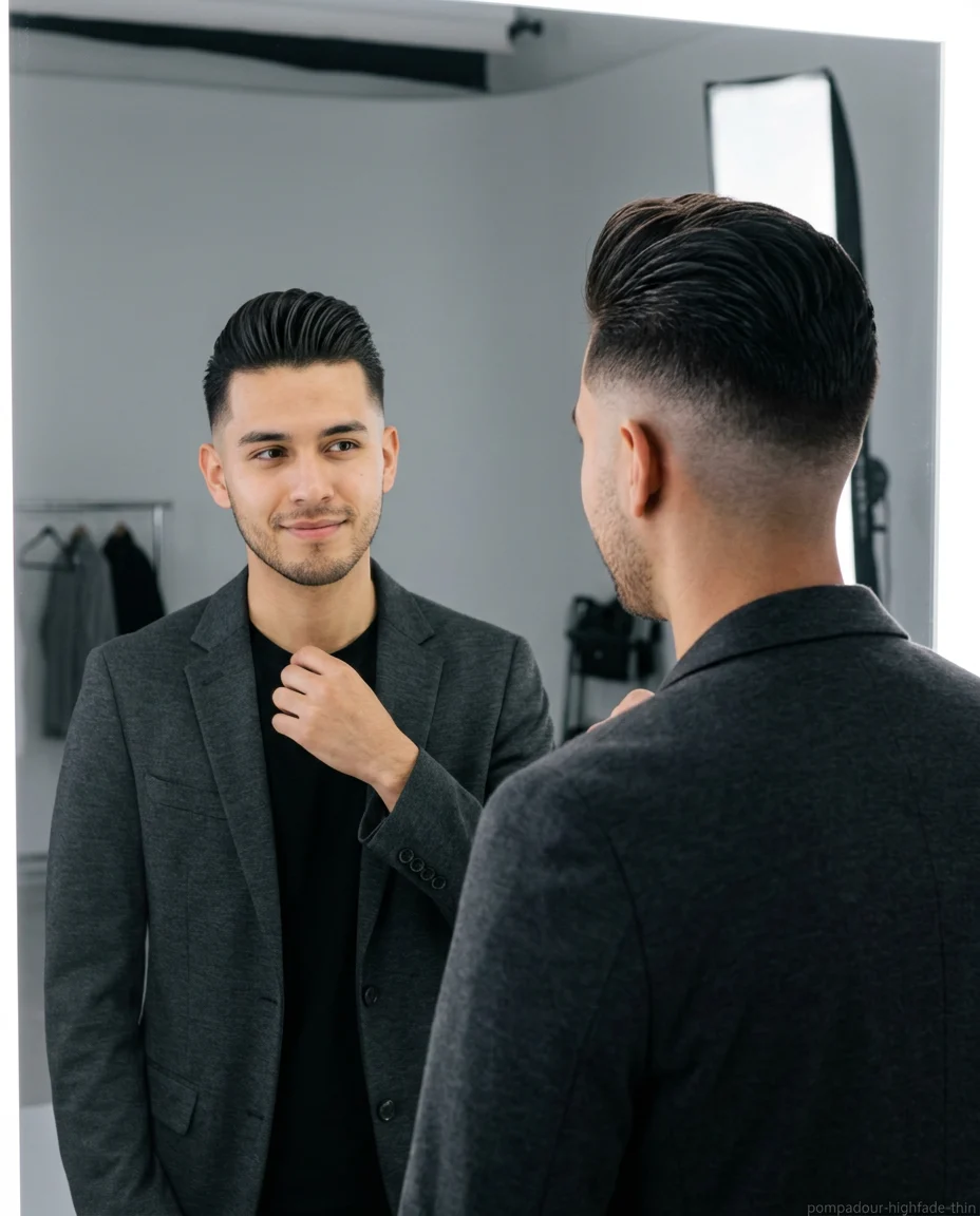 Medium Pompadour with High Fade