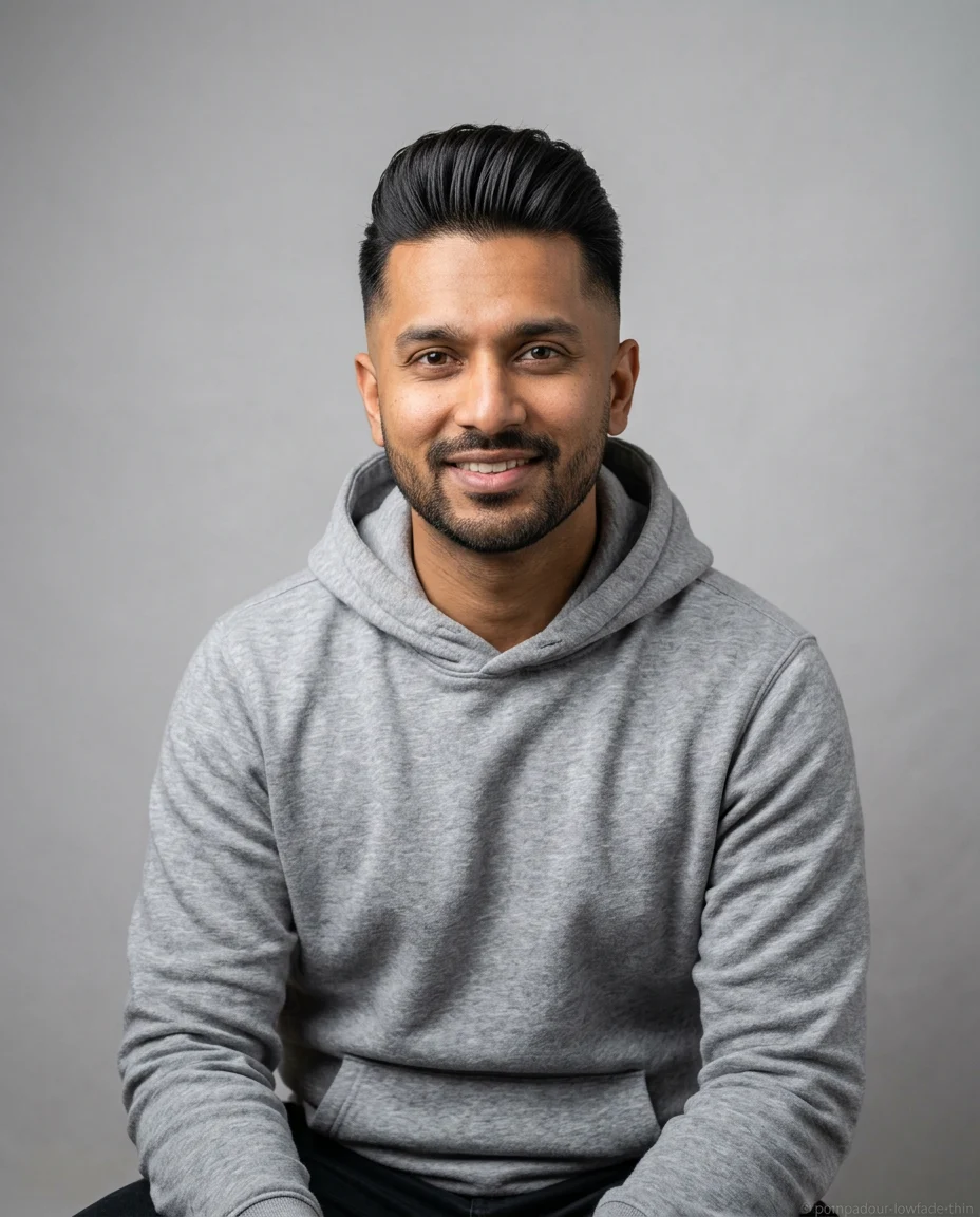 Low fade pompadour for thin hair