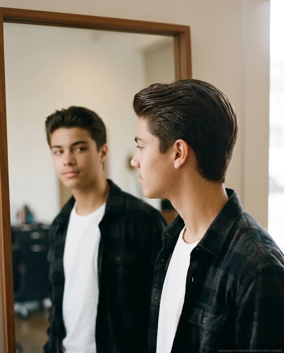 Low-Maintenance Medium Pompadour for teen boys with straight hair
