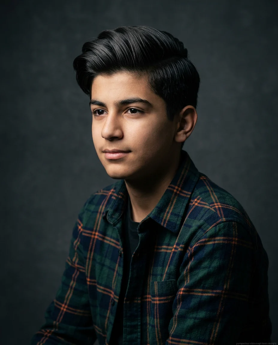 Side-Swept Medium Pompadour for teen boys with straight hair