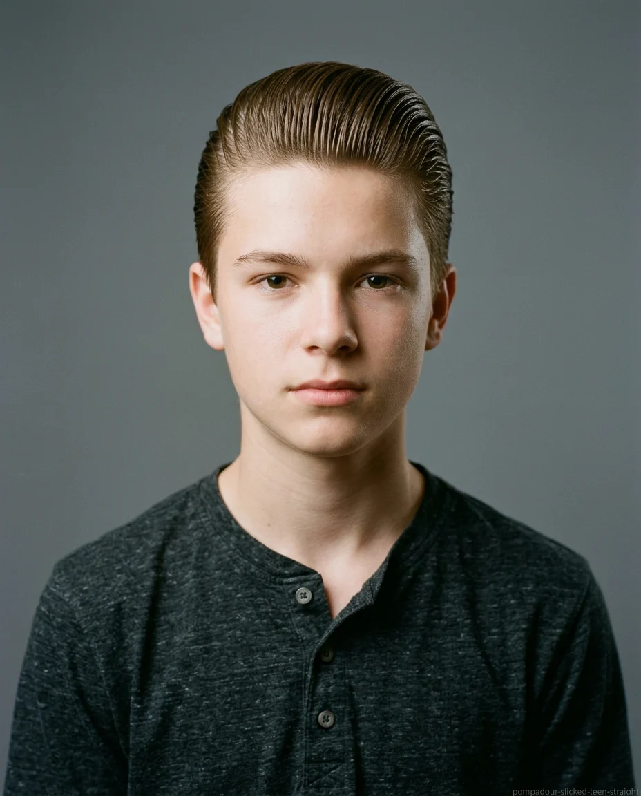 Slicked Medium Pompadour for teen boys with straight hair
