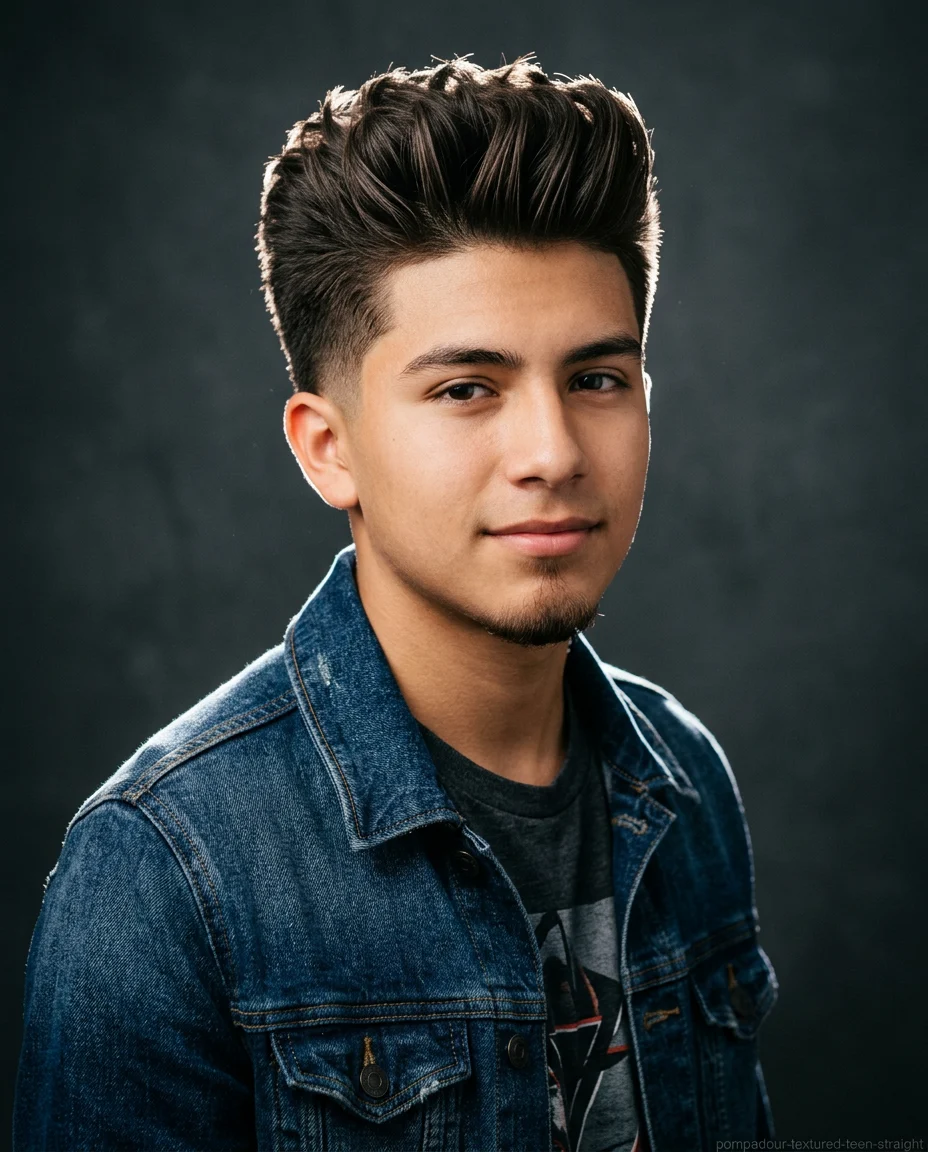 Textured Medium Pompadour for teen boys with straight hair
