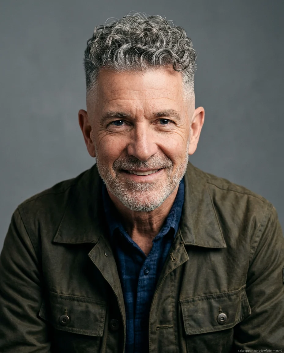 Salt-and-Pepper Curly Low Fade
