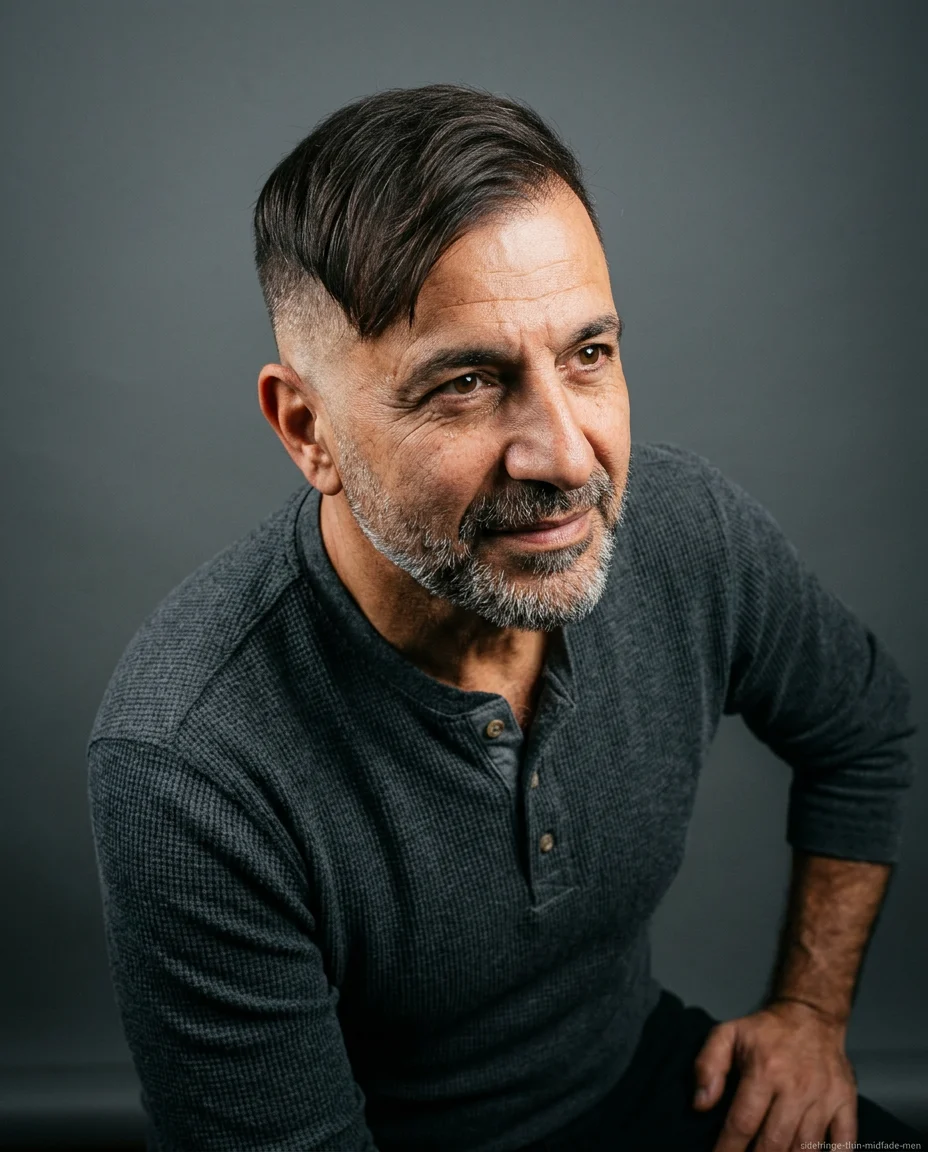 Side Swept Fringe Mid Fade on thin hair