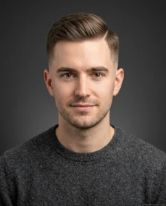 Classic Medium Fade with Side Part on thin hair