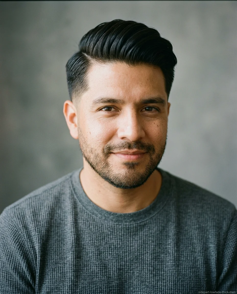 Long Side Part with Low Fade for thick hair