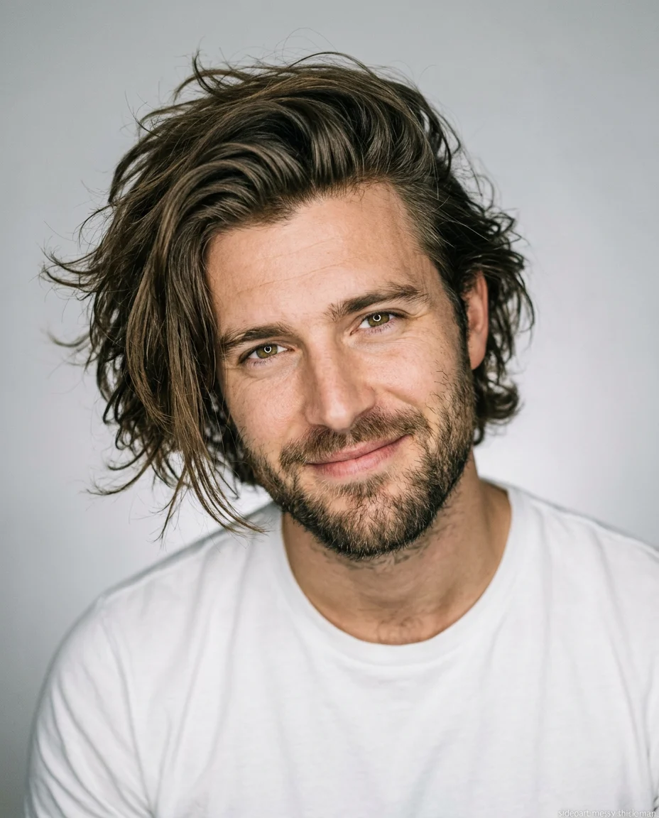 Messy Long Side Part for thick hair