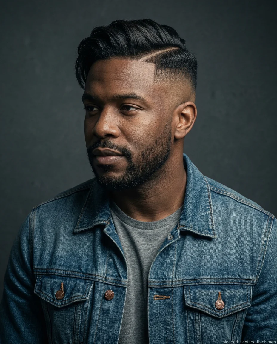 Long Side Part with Skin Fade for thick hair