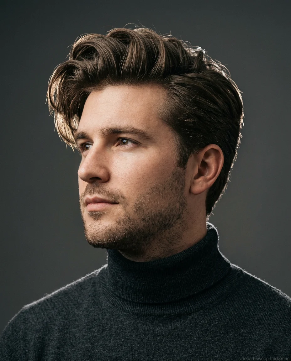 Long Side Part with High Volume Swoop for thick hair