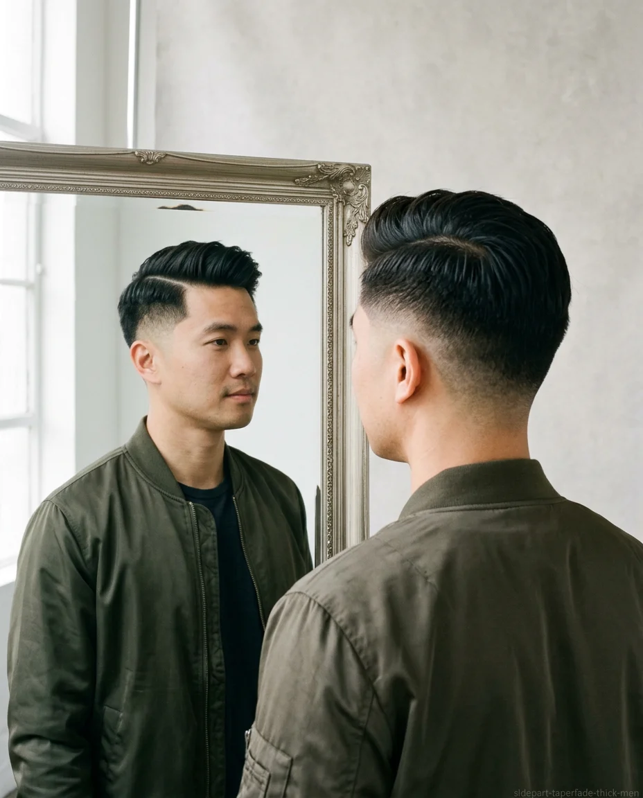Long Side Part with Taper Fade for thick hair