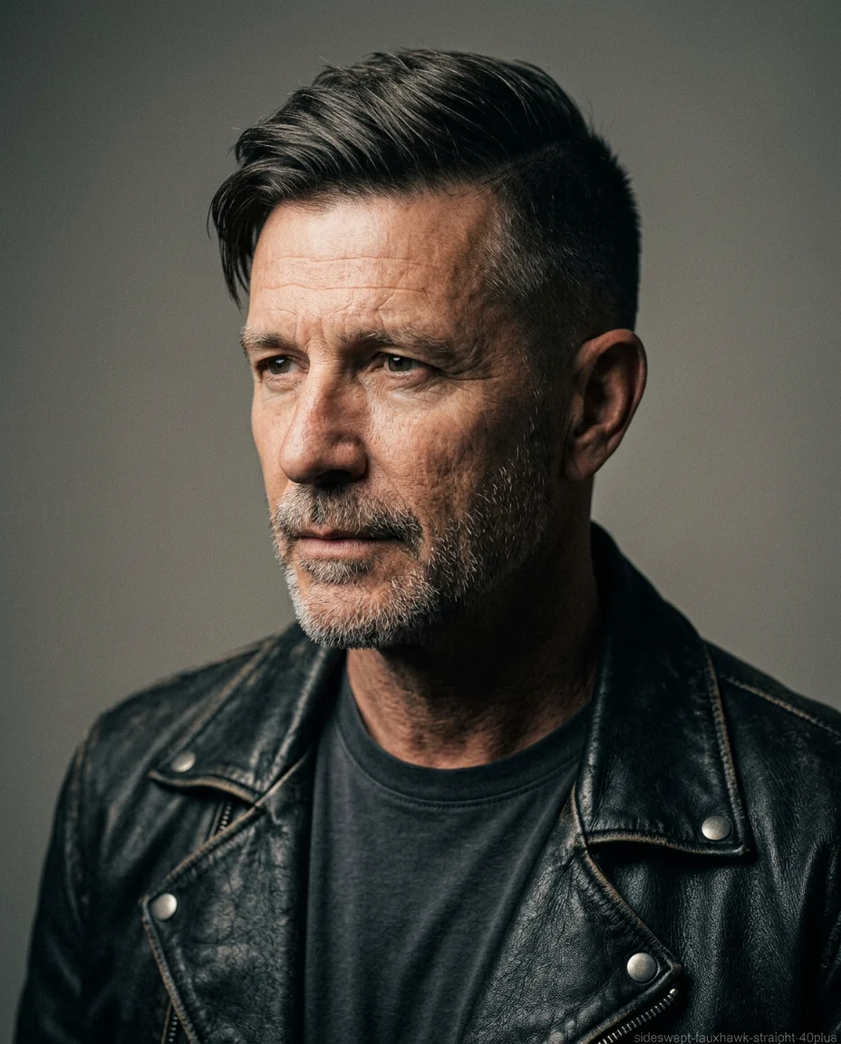 Side-Swept Faux Hawk for men over 40 with straight hair