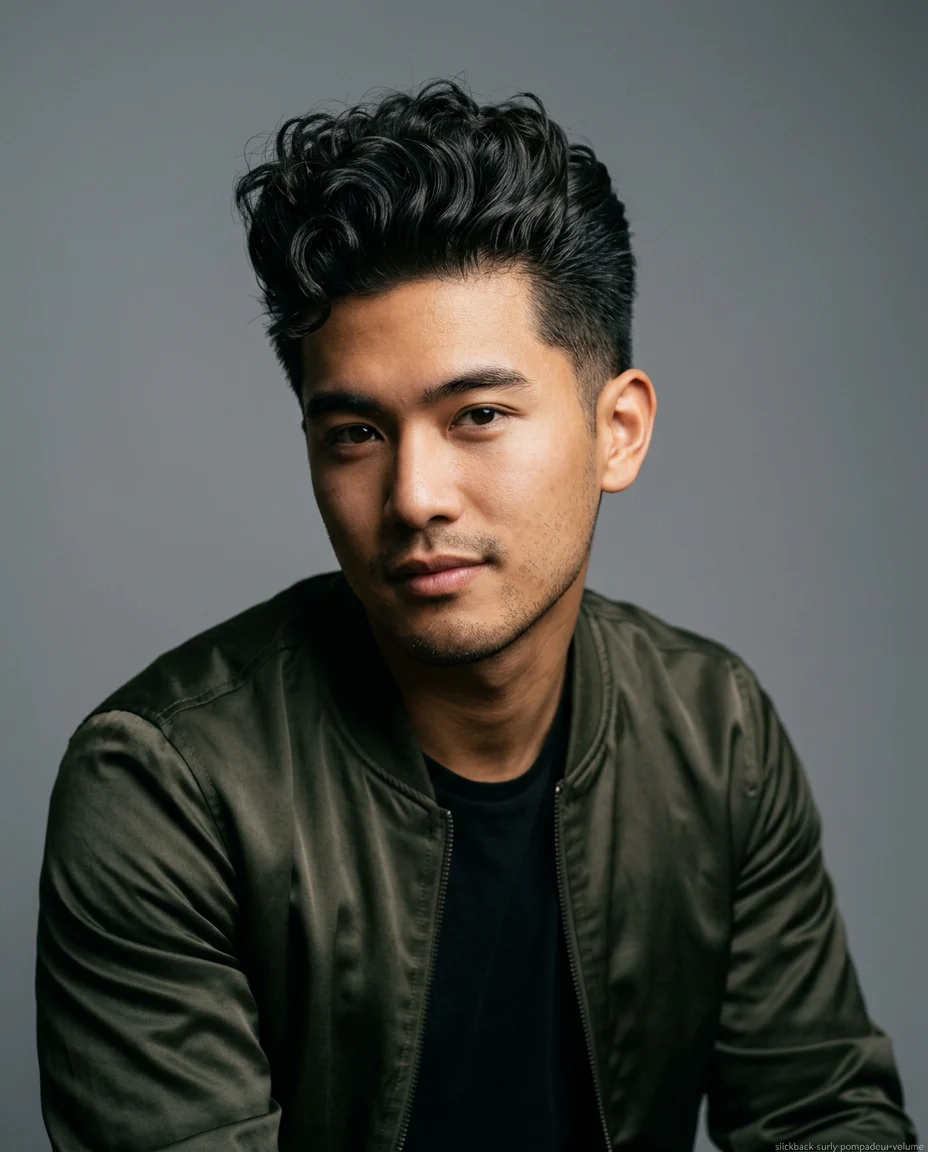 High-Volume Curly Pompadour Slick Back
