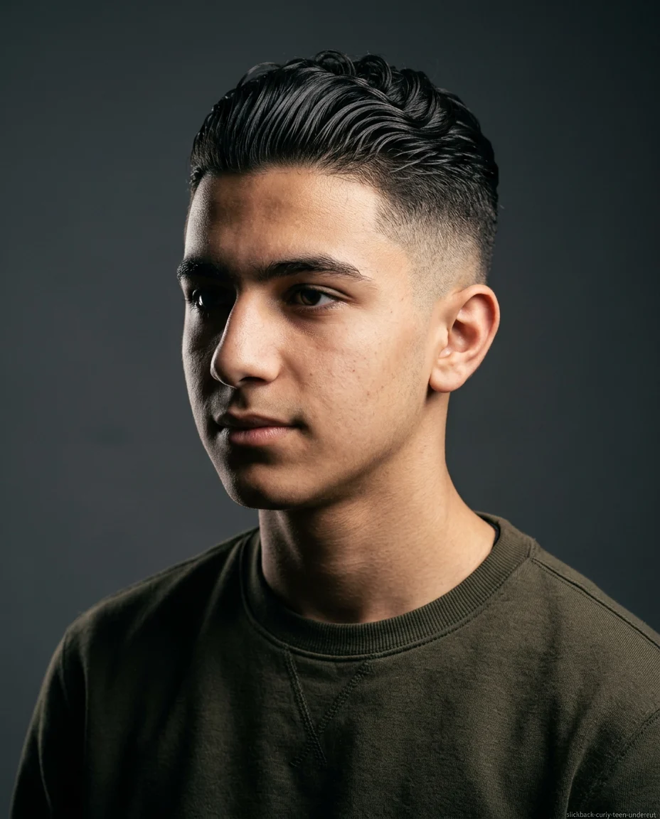 Medium Slick Back with Undercut on curly hair