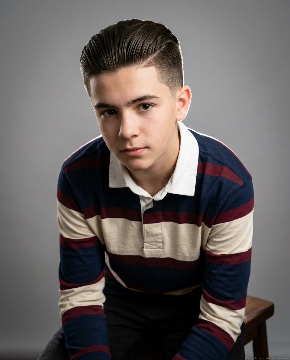 Medium Slick Back with Disconnected Undercut on teen boy with thick hair