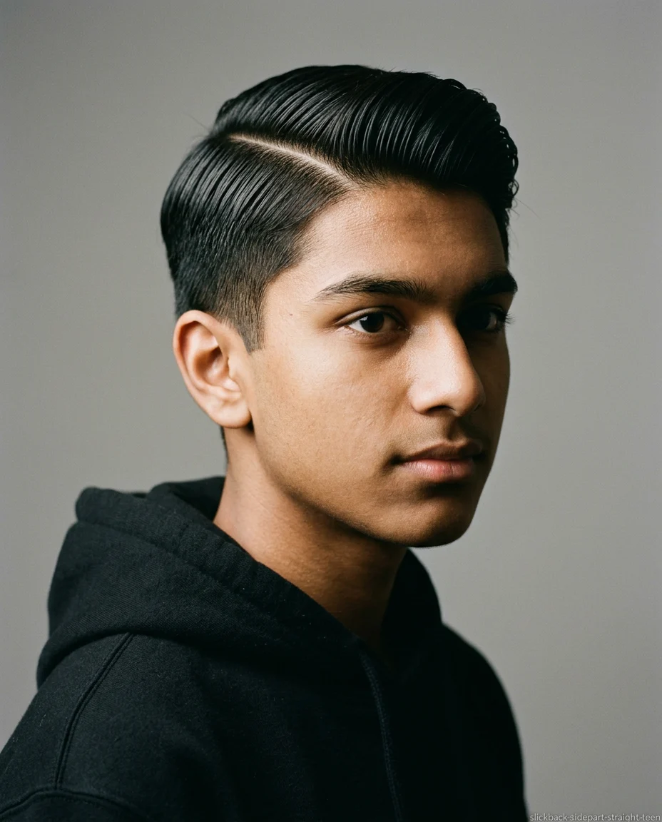 Medium Slick Back with Side Part