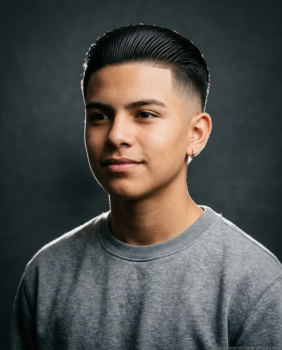 Medium Slick Back with Skin Fade