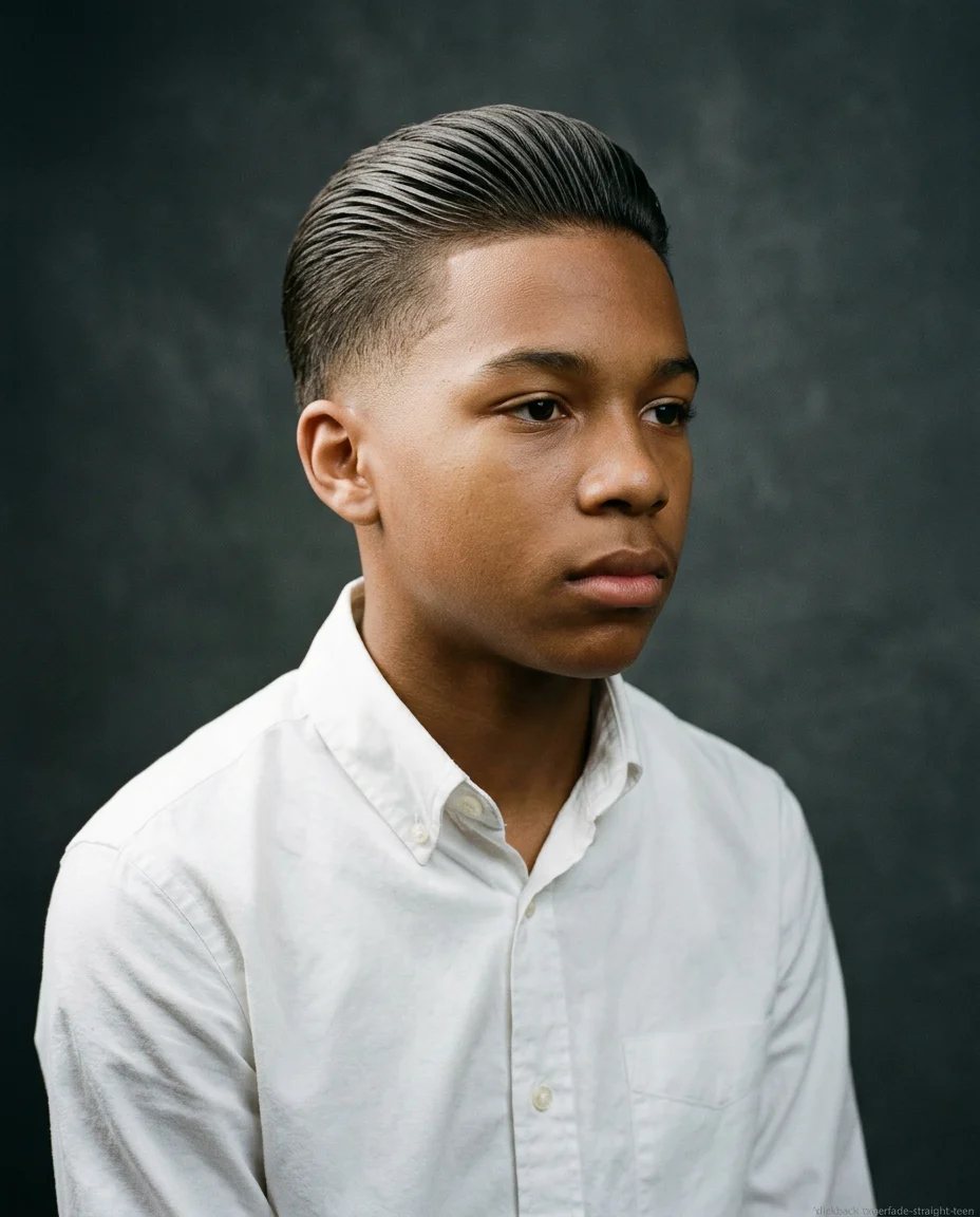 Medium Slick Back with Taper Fade