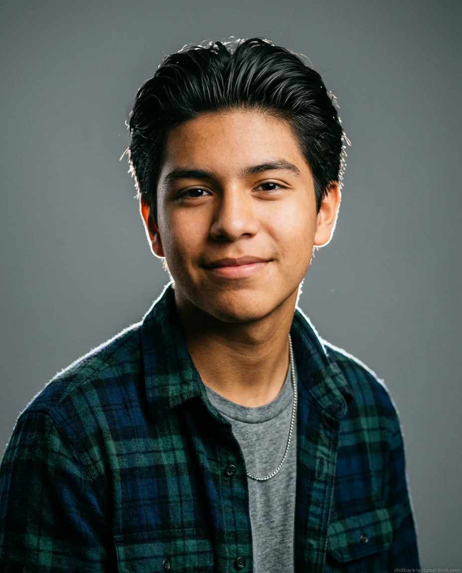 Textured Medium Slick Back on teen boy with thick hair