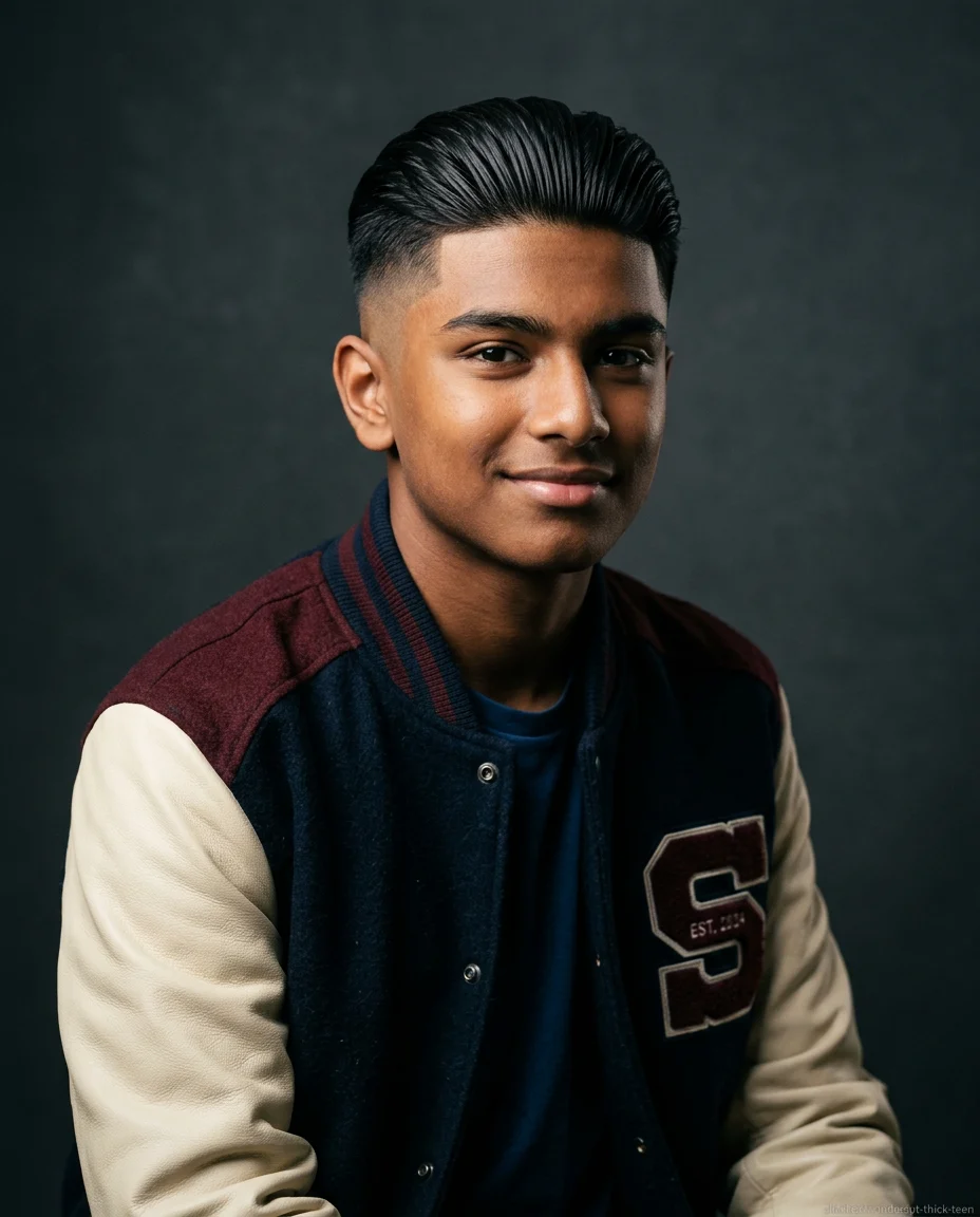 Medium Slick Back with Undercut on teen boy with thick hair