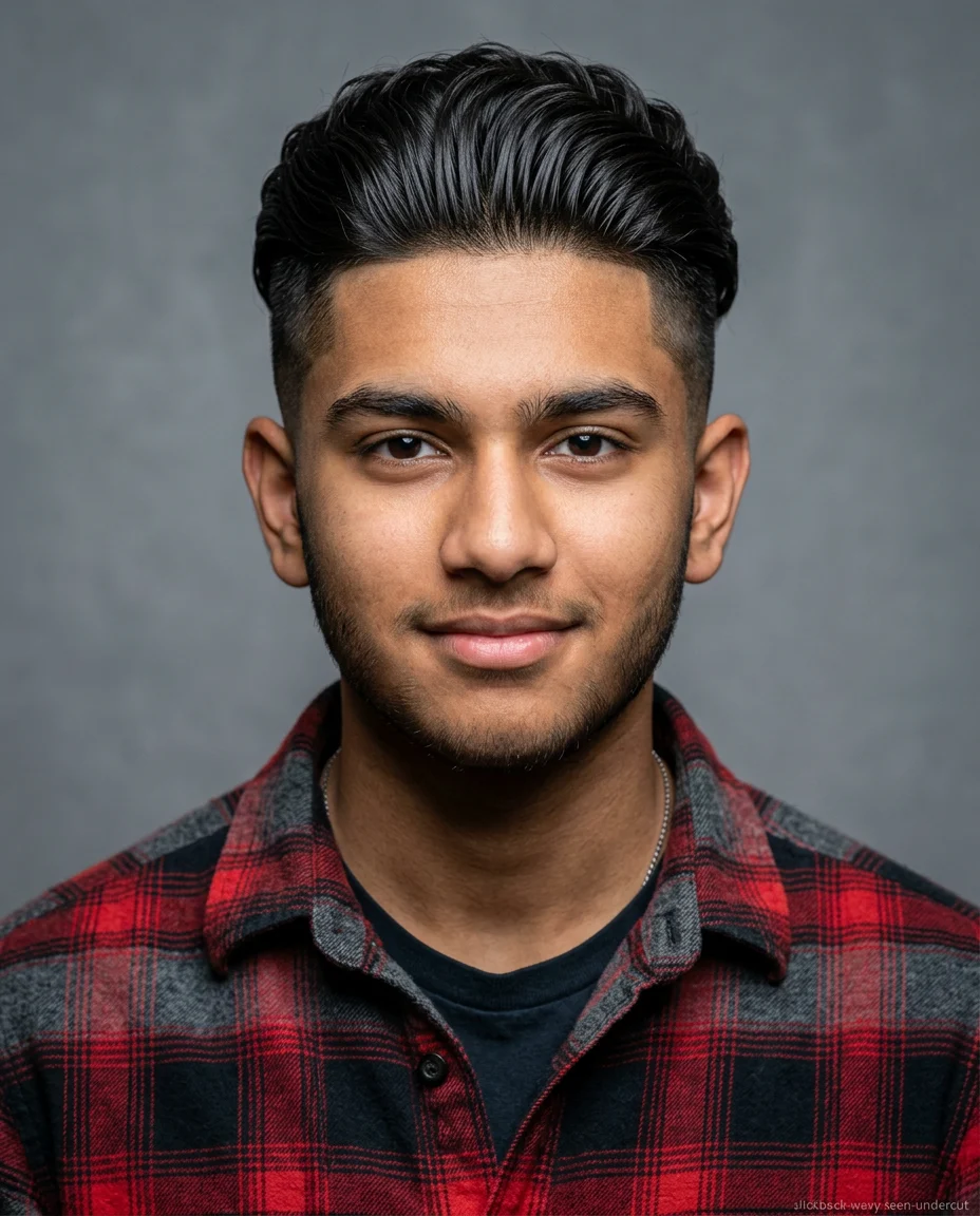 Medium Slick Back with Undercut on wavy hair