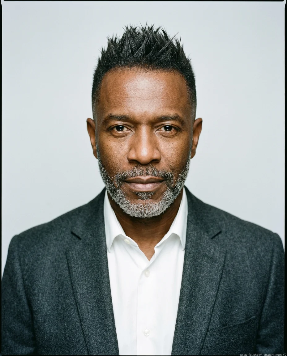 Spiky Faux Hawk for men over 40 with straight hair