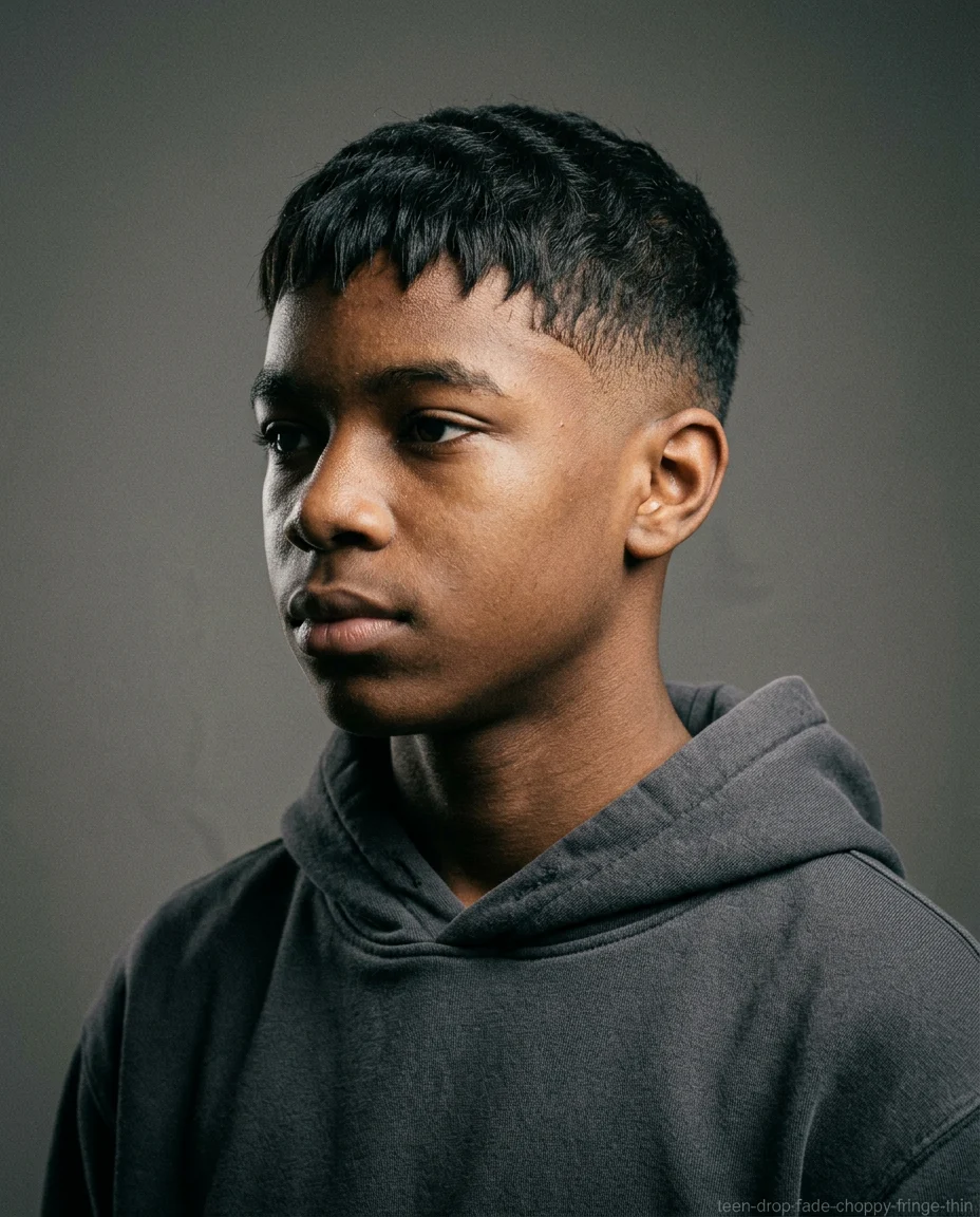 Medium Drop Fade with Choppy Fringe
