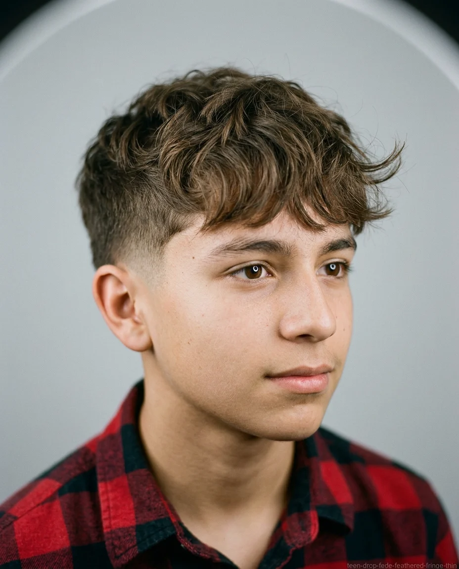 Medium Drop Fade with Feathered Fringe
