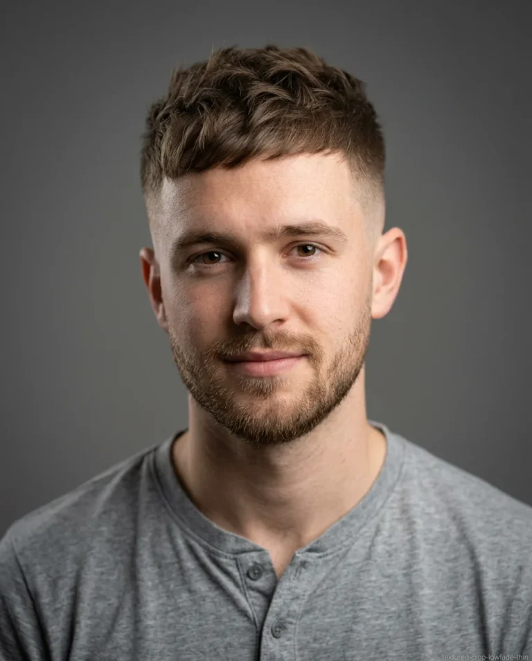 Textured crop with medium low fade for thin hair