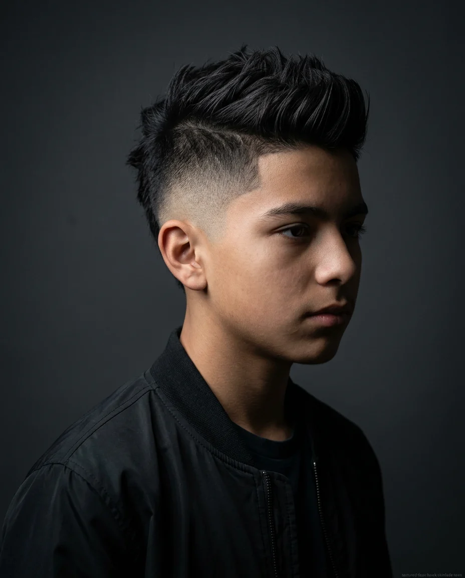 Textured Faux Hawk with Skin Fade on straight hair