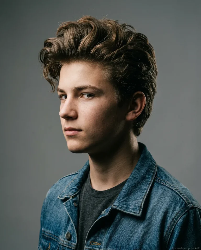 Textured long pompadour on thick teen hair