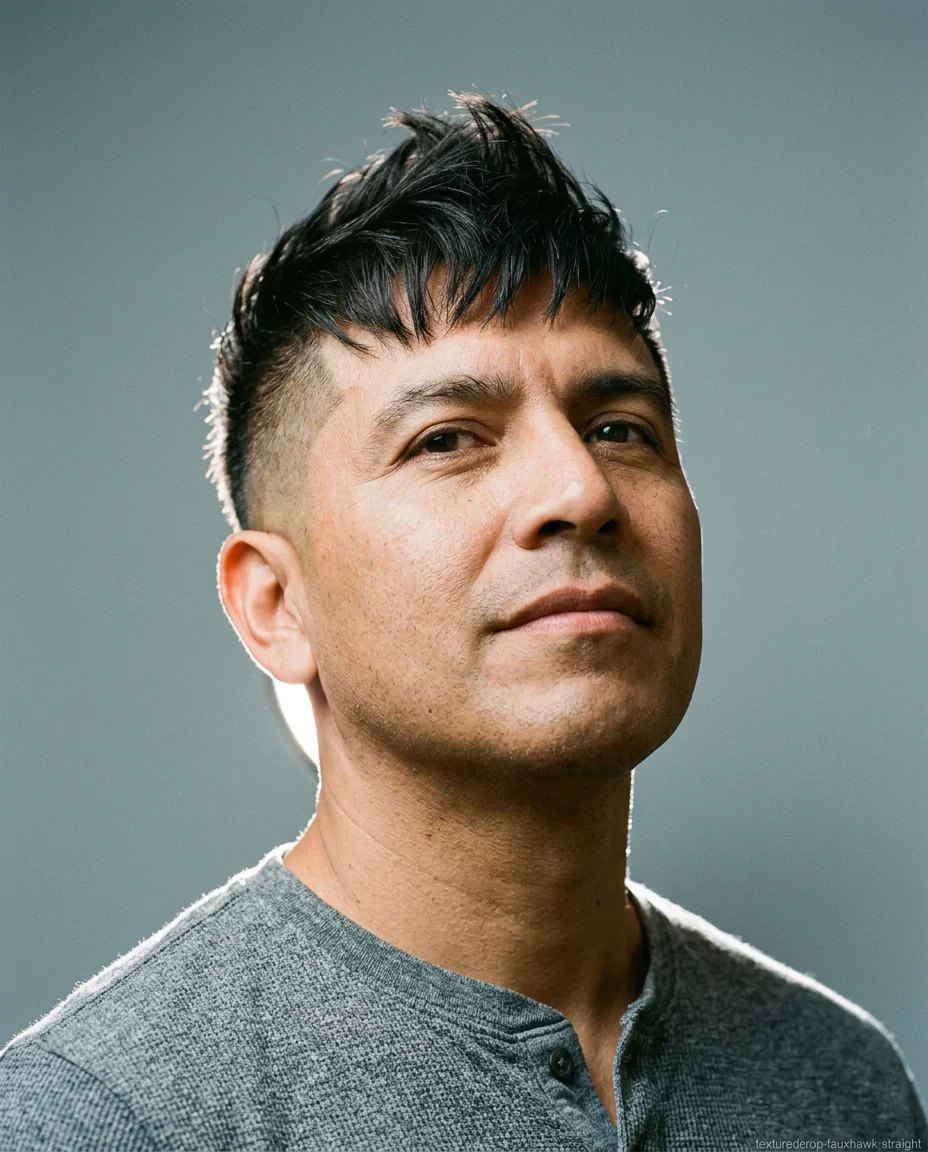 Textured Crop Faux Hawk for men over 40 with straight hair