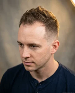 Thin Hair Faux Hawk Taper Fade on man