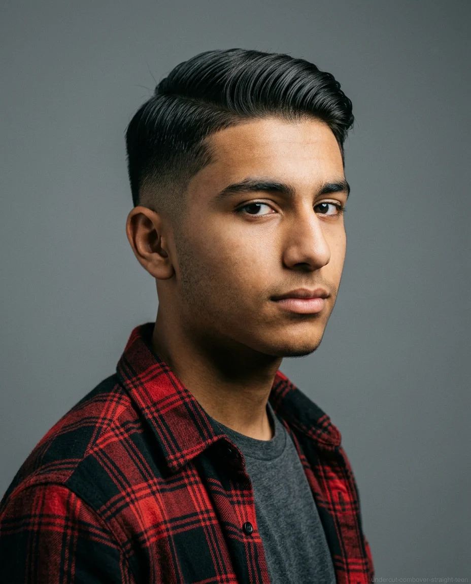 Medium Undercut with Low Fade and Comb-Over on straight hair