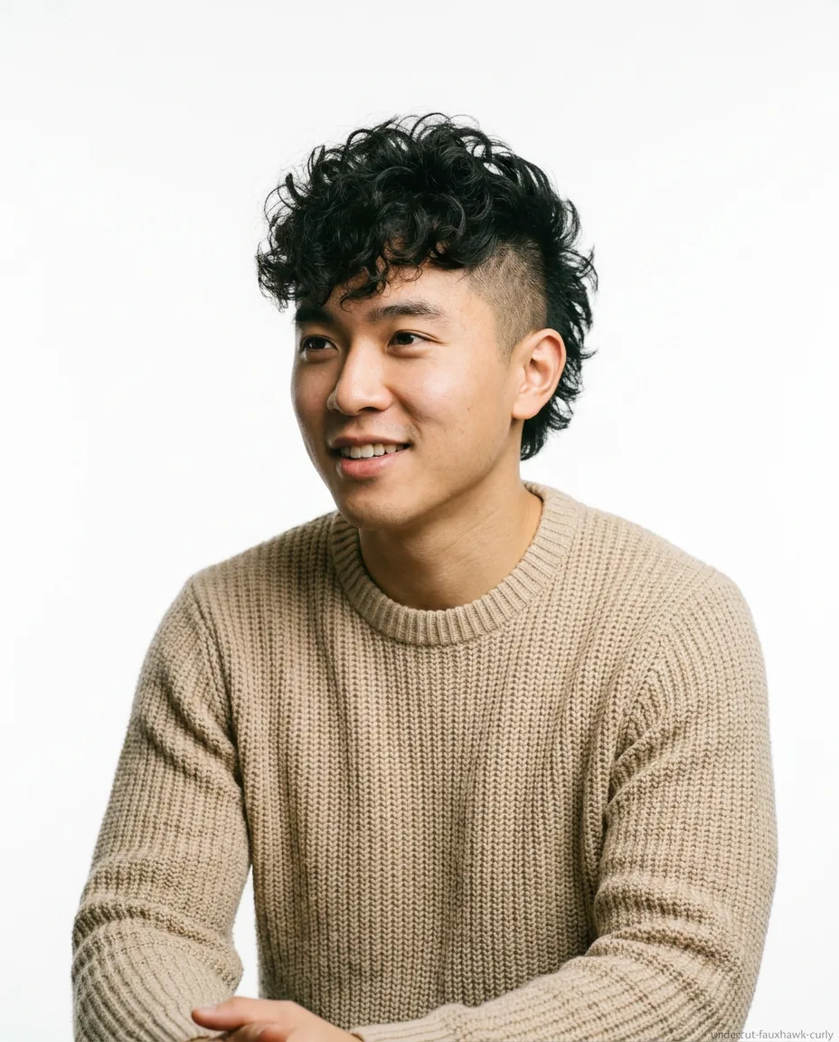 Curly faux hawk undercut for men