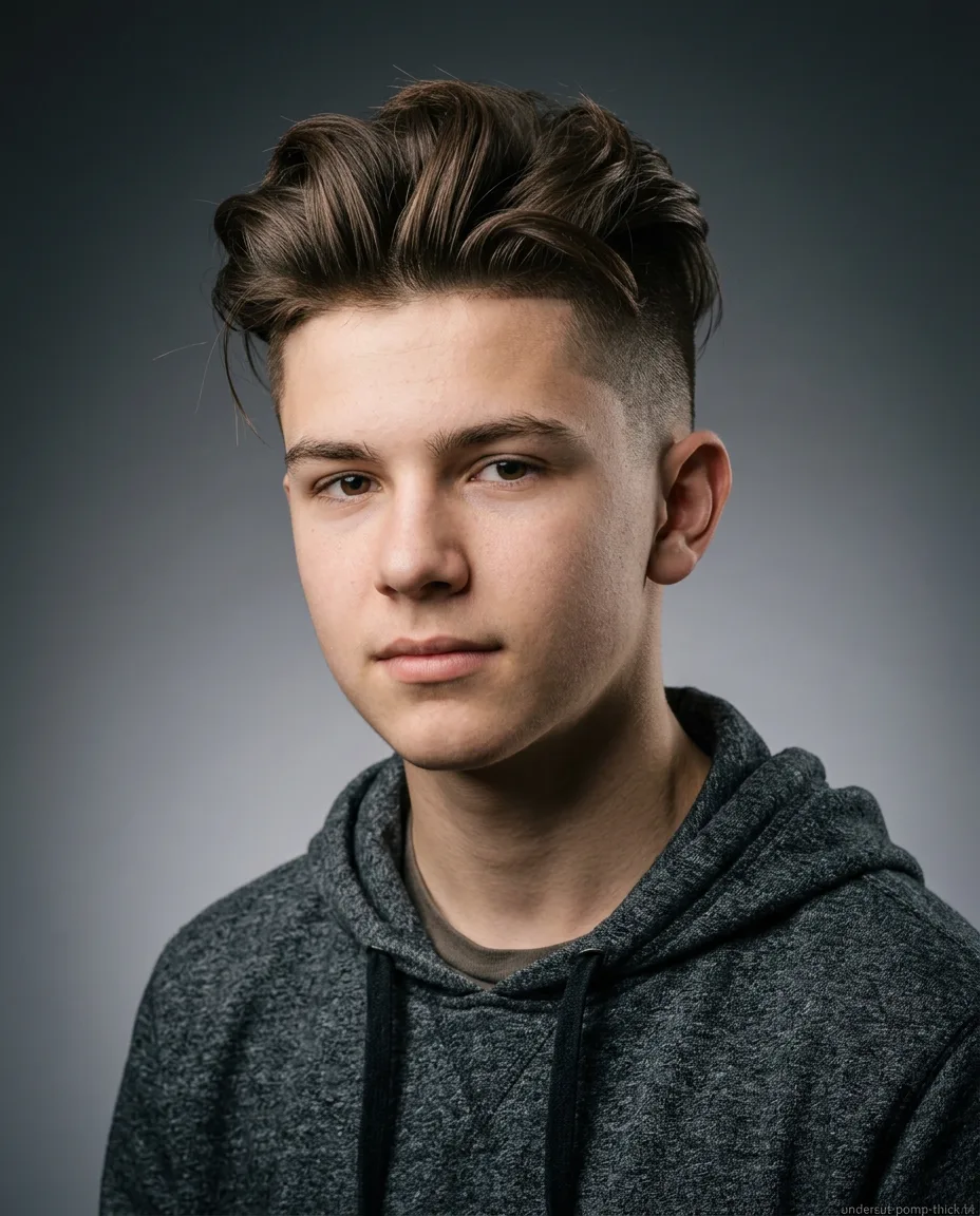 Long pompadour undercut on thick teen hair