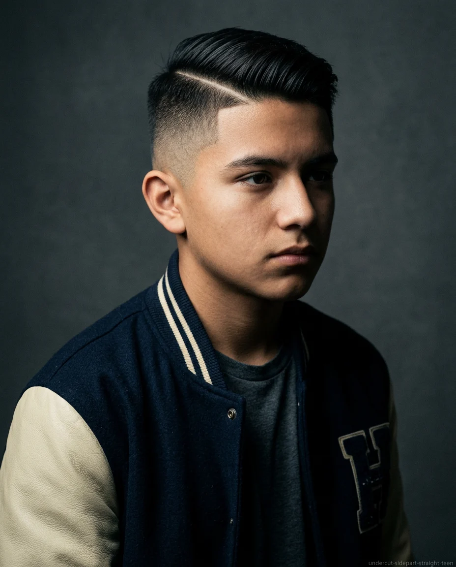 Medium Undercut with Side Part on straight hair