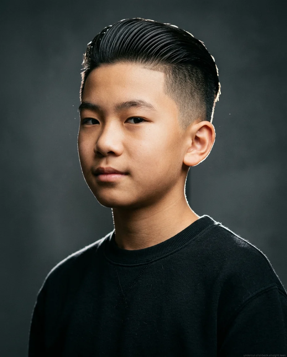 Medium Undercut with Slicked-Back Top on straight hair