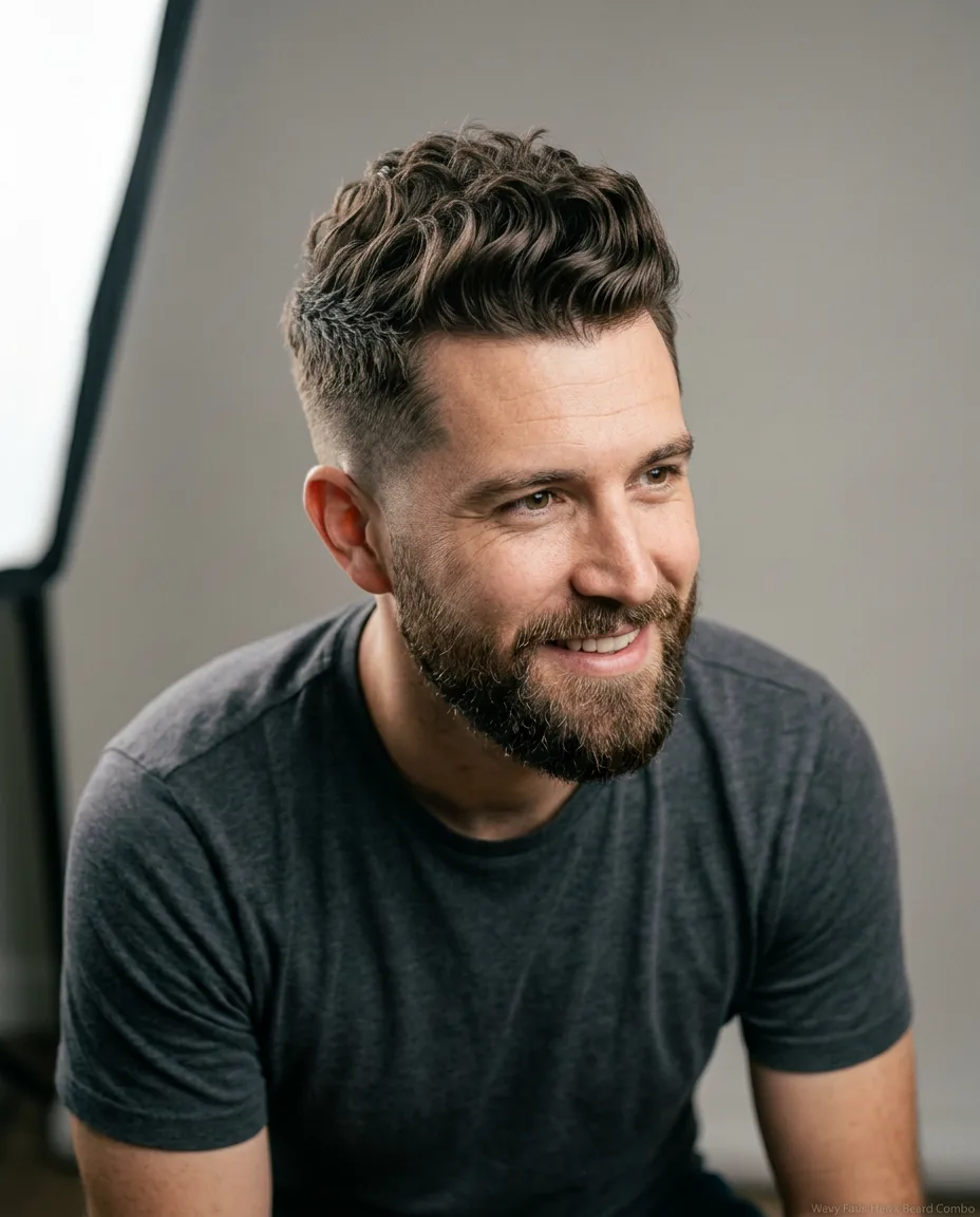 Wavy Faux Hawk Beard Combo on man