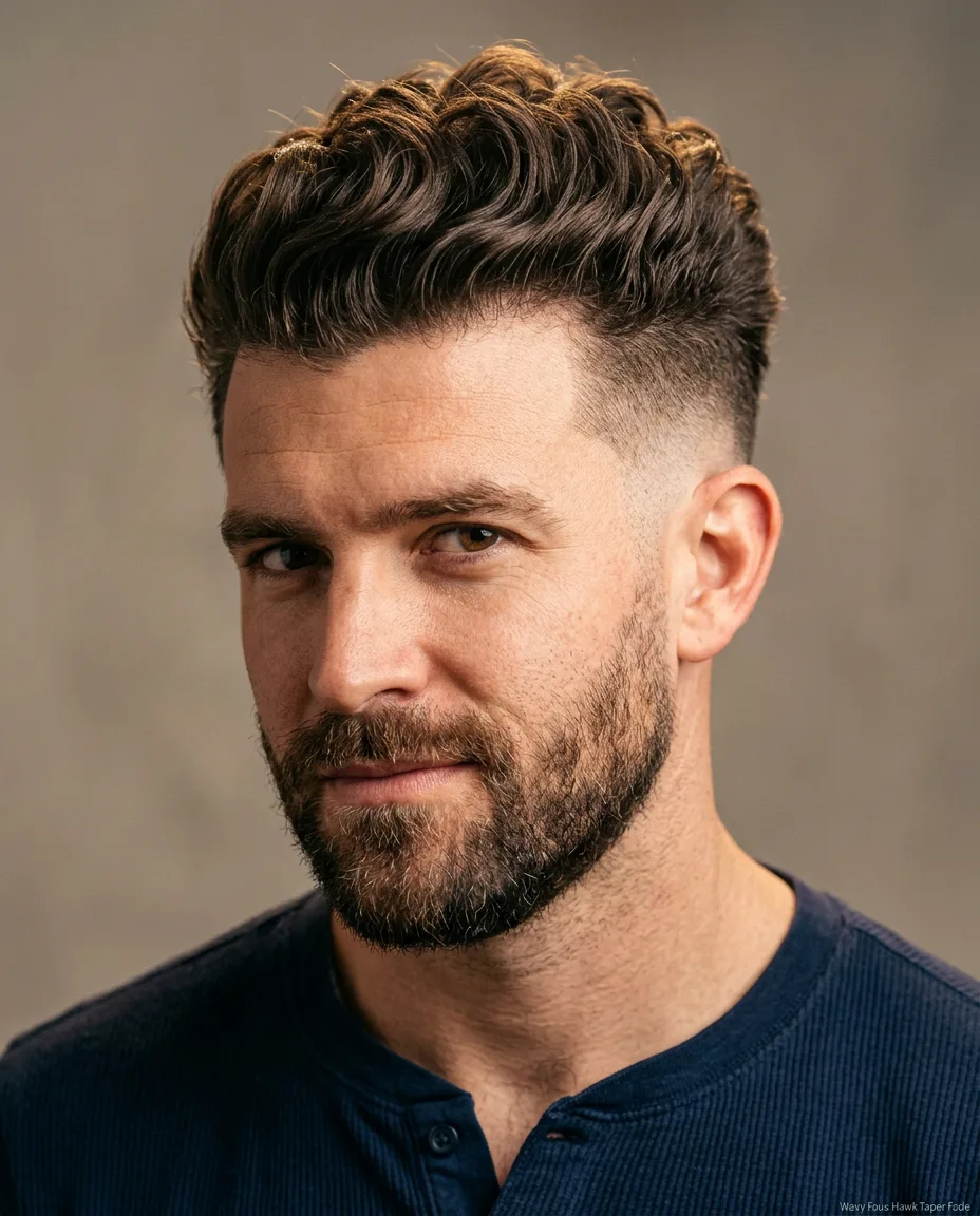 Wavy Faux Hawk Taper Fade on man