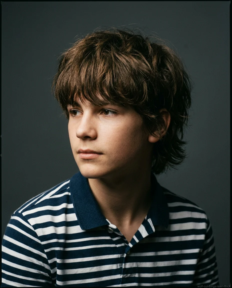 Wolf Cut Fringe for teen boy with thick hair